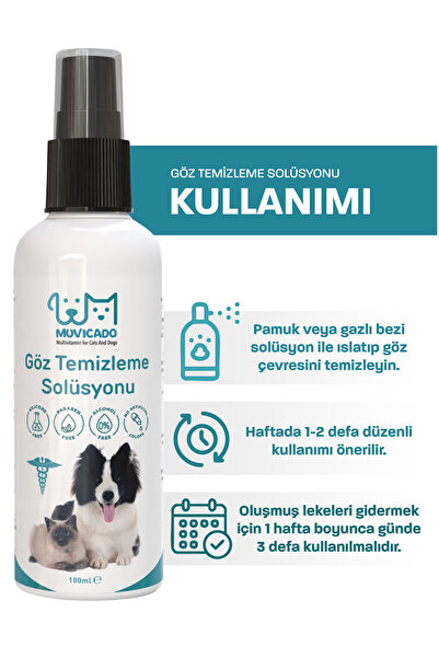 muvicado Kedi Köpek Göz Kulak Ağız Bakım Solüsyonu Yüz Deri Temizleme Hijyen Spreyi 100 ml