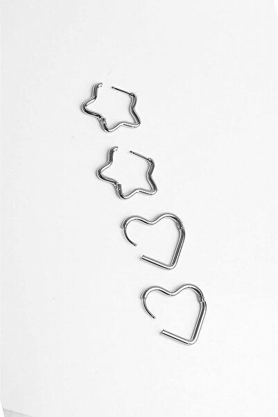 MakeWell Steel Earrings Does Not Lose Color Does Not Tarnish Steel Heart Ring Steel Star Ring Black Pearl and Zircon Stone