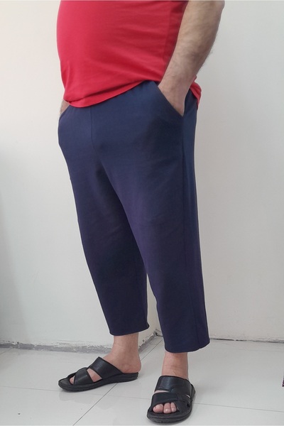 Mertcan Butik Navy Blue Gezmelik Capris Length Knitted Pocket Men's Trousers with Elastic Waist