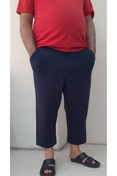 Mertcan Butik Navy Blue Gezmelik Capris Length Knitted Pocket Men's Trousers with Elastic Waist