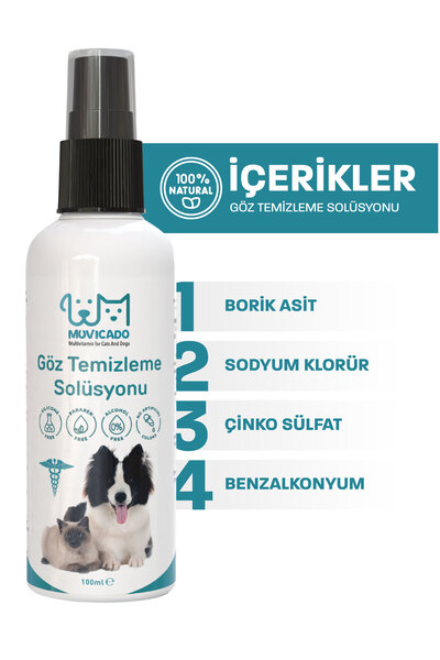 muvicado Kedi Köpek Göz Kulak Ağız Bakım Solüsyonu Yüz Deri Temizleme Hijyen Spreyi 100 ml