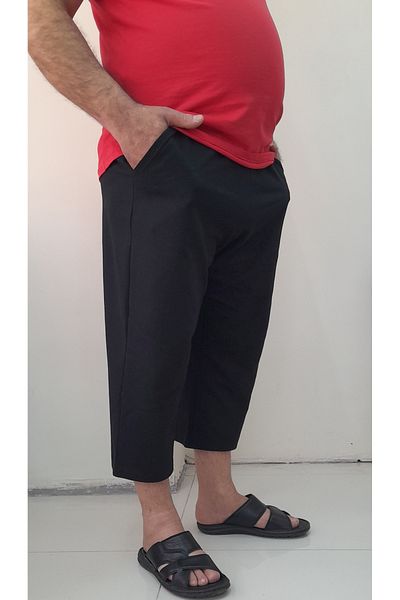 Mertcan Butik Μαύρο πλεκτό παντελόνι με ελαστική μέση με τσέπες κάπρι