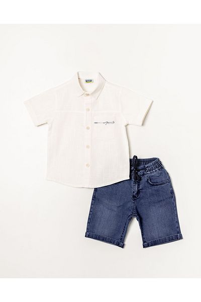 Pasur Bebe Cămașă de buzunar pentru băiat și costum dublu capri din denim