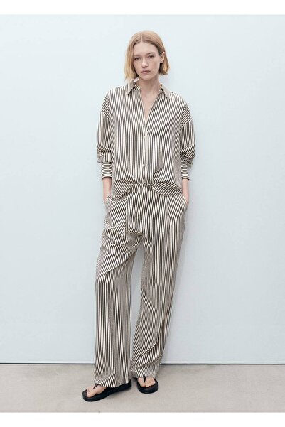 MANGO Woman Çizgili Dokuma Pantolon