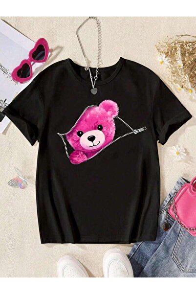 vinraus Μπλουζάκι για κορίτσια/αγόρια με μαύρο μωβ αρκουδάκι με φερμουάρ