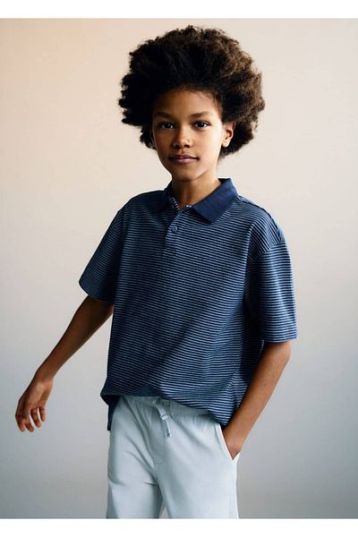 MANGO Kids Ριγέ βαμβακερό μπλουζάκι πόλο