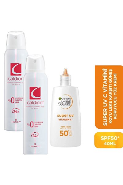Garnier Ambre Solaire UV C Vitamini Koyu Leke Karşıtı Fluid Krem SPF50+ 40ML + CaldionKadın Deo 150ml 2 Adet