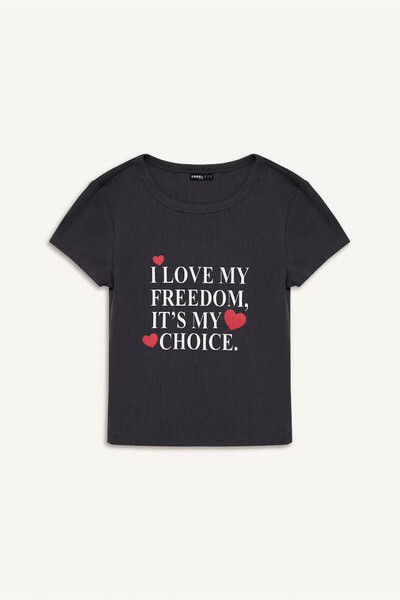 DeFacto Γυναικείο μπλουζάκι Coool Fitted Crew Neck Anthracite E7986AX/AR104