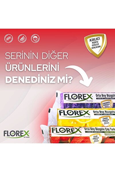 Florex Avantaj Seri Çilek Kokulu Büzgülü Orta Boy Çöp Poşeti X 5 Rulo