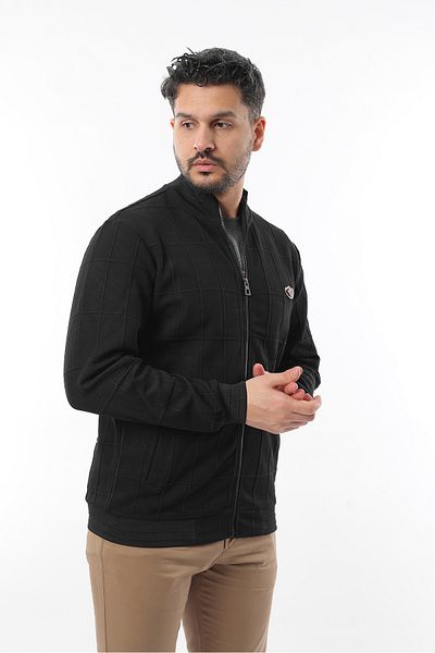 Rodrigo Men's Double Pocket Stand Collar Quilted Patterned Zippered Sweatshirt