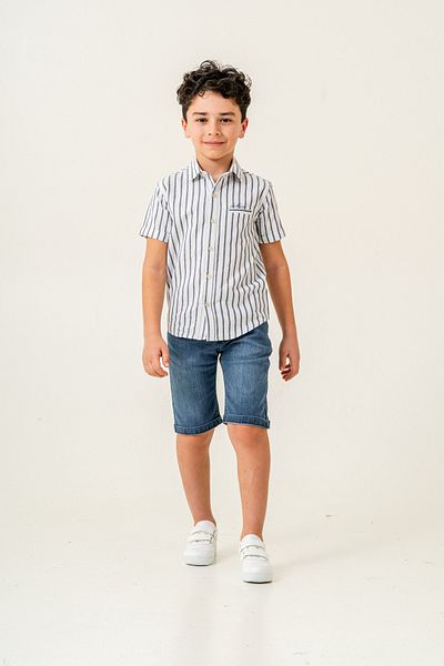 Pasur Bebe Boy's Striped Shirt and Denim Capri Double Set