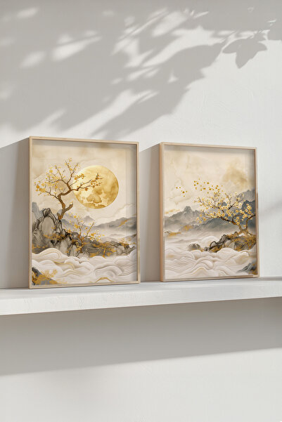 STARYUNA Çerçeveli boho tablo, 2li ahşap çerçeveli tablo seti Yuna64