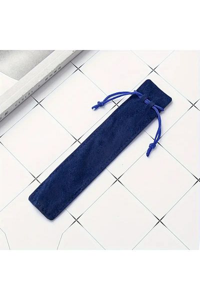 madamlina Velvet Pencil Case - Double-Sided Fabric Storage Bag with Laces - Gift Pen Container - Navy Blue