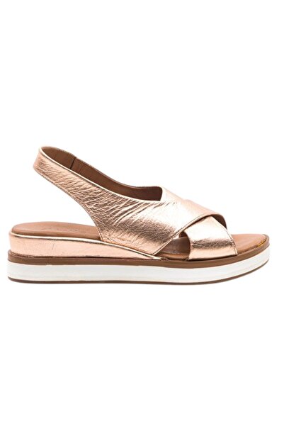 ERNİLA Di̇one Bronze Genuine Leather Wedge Heeled Women's Sandals