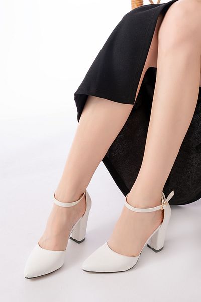 DURUNUN BUTİĞİ Arolf White Ankle Strap (8 cm Heeled) Shoes