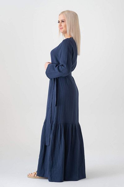 Fashion Showcase Fusta din țesătură de muselină, 100% bumbac, rochie de vară casual - bleumarin