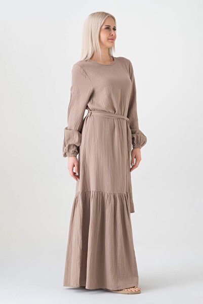 Fashion Showcase Μουσελίνα υφασμάτινη φούστα με κορδόνι 100% βαμβακερό καθημερινό καλοκαιρινό χιτζάμπ - βιζόν