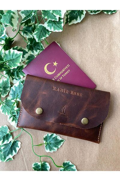 ALESTA LEATHER (Writing Name) Family Size Passport Cover - Genuine Leather Handmade