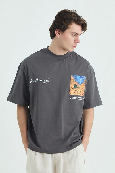 CANMODA Μπλουζάκι Ιμπρεσιονιστής Ζωγράφος Oversize - Καπνιστό