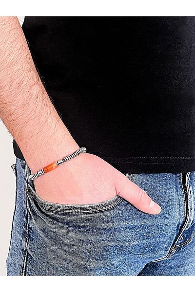 Farah Butik Unisex Hematite Natural Stone Bracelet-Silver Color Bracelet-Gift Bracelet