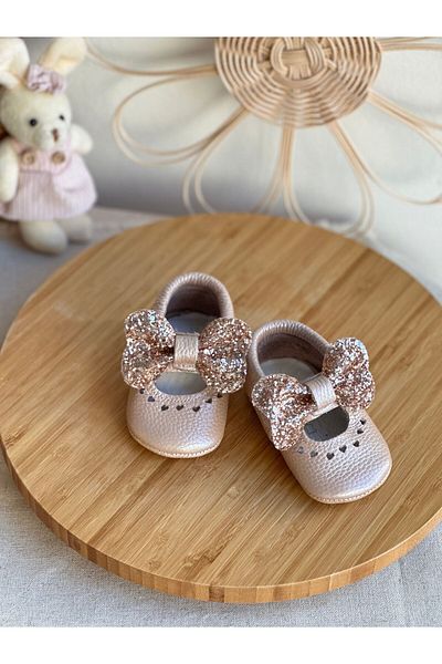 Li Puna Shine Salmon Stone Genuine Leather Baby Moccasin Salmon