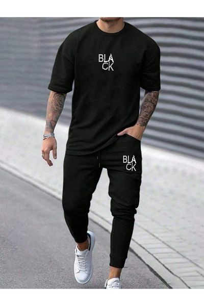 DEEPSENCE Ανδρικό μπλουζάκι μαύρο και φούτερ Bla Black Printed