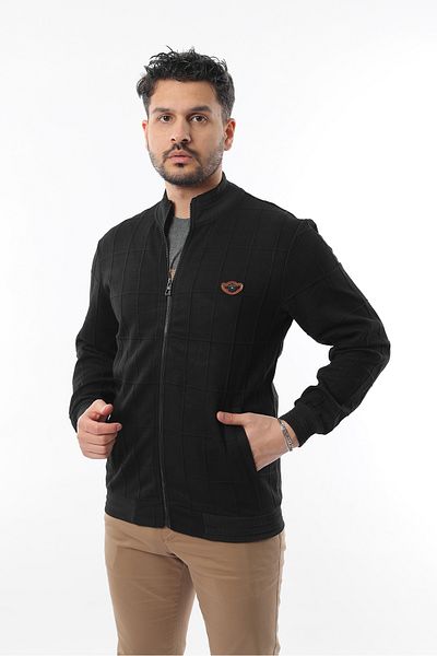 Rodrigo Men's Double Pocket Stand Collar Quilted Patterned Zippered Sweatshirt