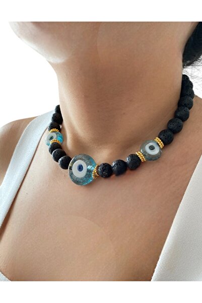 By Saadet Özkanlı Kadın oniks, volkan taşı, jasper, mercan Kaplan Gözü Doğaltaş  Kolye Nazar Boncuklu Doğaltaş Choker