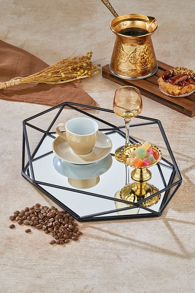 Milenay Decorative Black Metal Prism Mirror Tray - Serving Tray, Presentation Tray