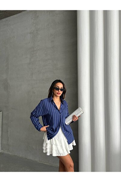 İLKCET MODA Cămașă de damă oversize cu dungi modal