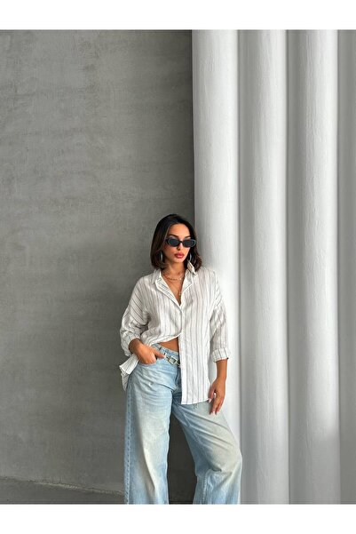 İLKCET MODA Modal Striped Oversize Women's Shirt