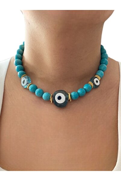 By Saadet Özkanlı Kaplan Gözü Doğaltaş  Kolye Nazar Boncuklu Doğaltaş  Bijuteri Kolye