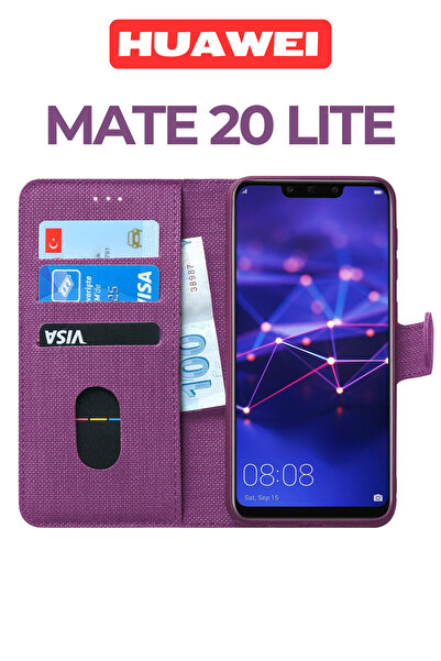 UPEKA HuaweiMate 20 Lite Kılıf Kumaş Desenli Cüzdanlı Standlı Kapaklı Kılıf
