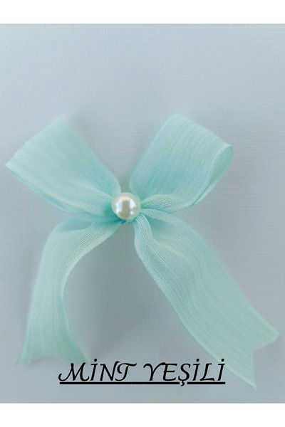 SEVİMLİ TASARİMLAR Pearl Detailed Linen Ribbon Napoli Ready-Made Bow (20 Pieces)