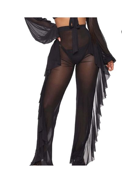 Lacis Black Tulle Flounced Pareo Pantalon