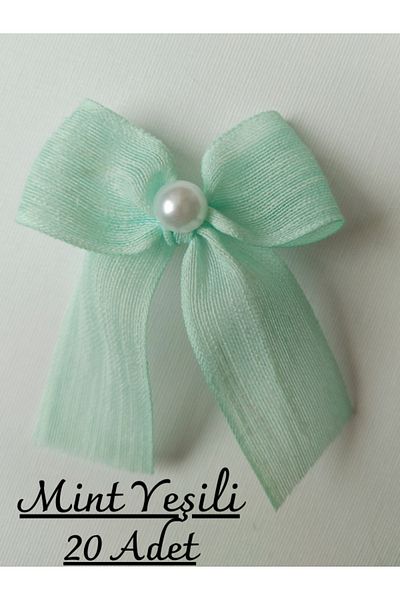 SEVİMLİ TASARİMLAR Pearl Detailed Linen Ribbon Napoli Ready-Made Bow (20 Pieces)
