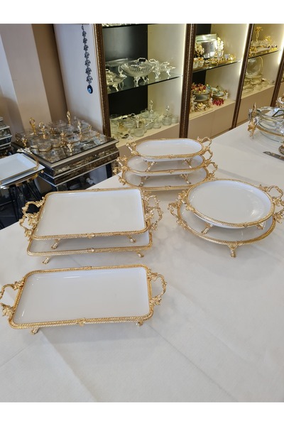 BULUTHOMEAKSESUAR 8 PARÇA PORSELEN KULPLU SUNUM SETİ  GOLD