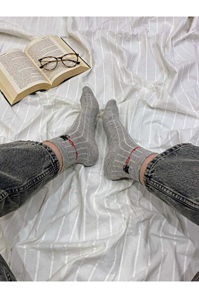 FUBA Aksesuar 3 Pairs Cute Multicolored Cat Pattern Socks Ribbed Socks