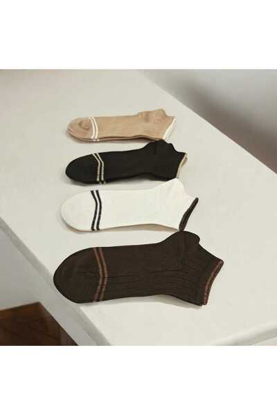 HAYEL 4 Pairs of Multi-Colored Striped Desniı Girls' and Boys' High Quality Combed Cotton Booties Children's Socks
