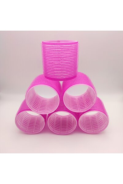 Piraye Shop Set de 6 bigudiuri de păr fucsia, extra mari, cu velcro și adeziv