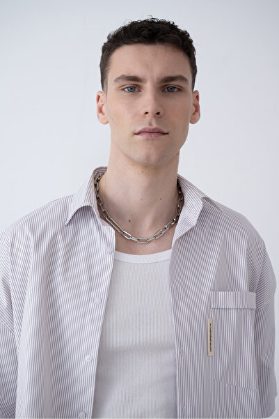 İLKCET MODA Чорна сорочка з тонкою смужкою та короткими рукавами