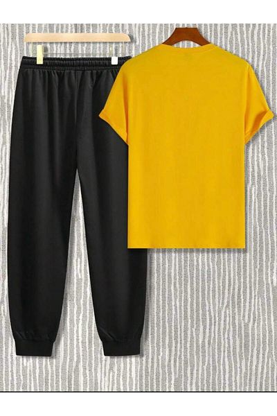 LA VESTİTİ Unisex Oversize Yellow Paris Design T-Shirt and Black Jogger Tracksuit