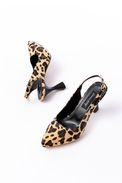 DURUNUN BUTİĞİ Alinda Leopard (8 cm Heels) Pointed Front Daily Use Heeled Shoes