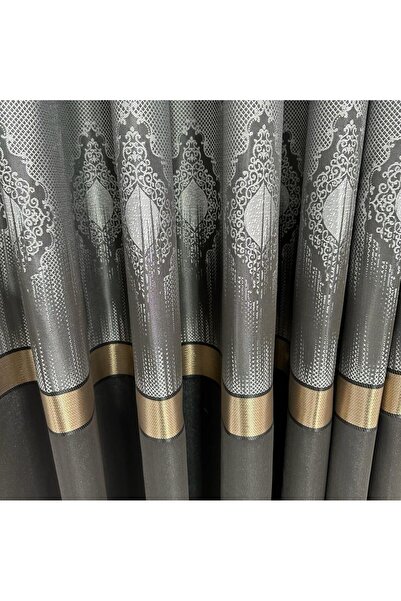 Koral Pano Fon Perde ( 2 Kanat ) Antrasit Üzerine Gri Ton _yeni Sezon