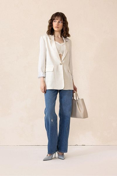 Olcay Halbgefütterte natürliche Ketent-Jacke # 8259
