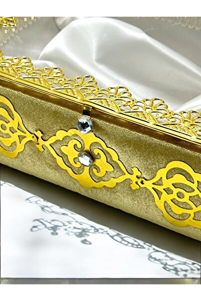 İPEK NEŞRİYAT İPEK HEDİYELİK Özel Tasarım Tellari Motifli Gold İşlemeli Çeyizlik Sandık