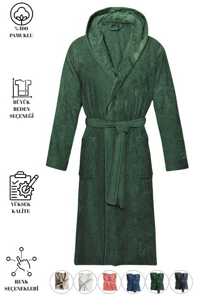 Mokita Home 100% βαμβακερό βελούδο Unisex Σκούρο Πράσινο Χρώμα Ανδρικό και Γυναικείο Μπουρνούζι Μαλακό Υπερμεγέθη Μπουρνούζι