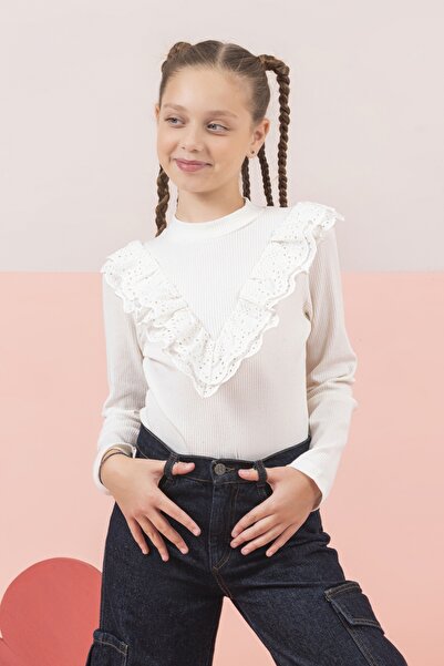 MOW Kids Ruffled Ribbed Camisole Girl's Bodysuit Ecru