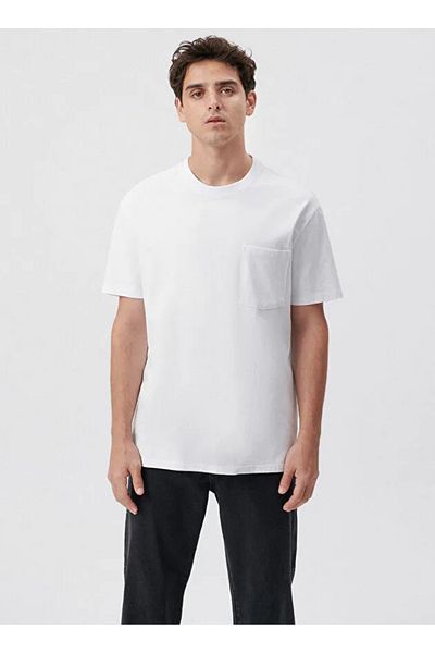 Mavi Single Pocket Basic White Men's T-Shirt