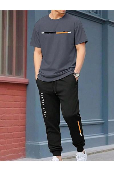 LA VESTİTİ Unisex Oversize Smoked Paris, Special Design Supplement - Black Printed Jogger Tracksuit